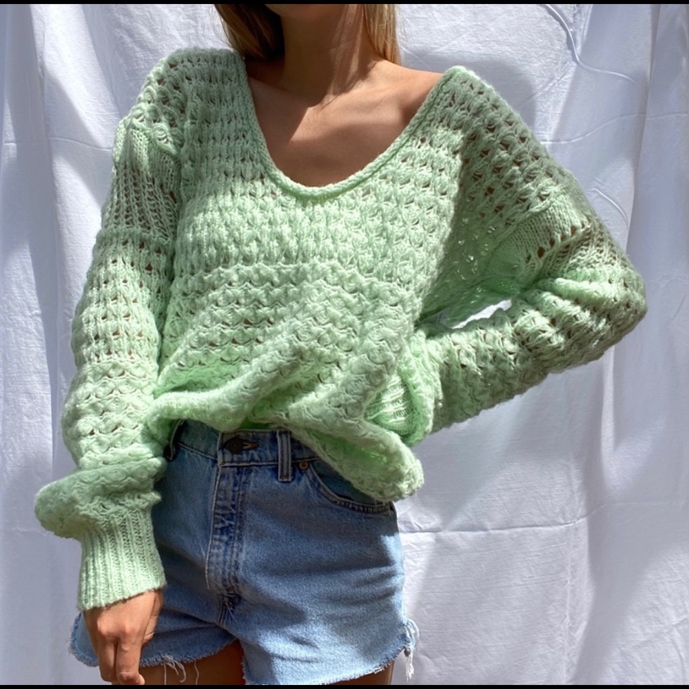 Oversized Free People Green Knit Sweater